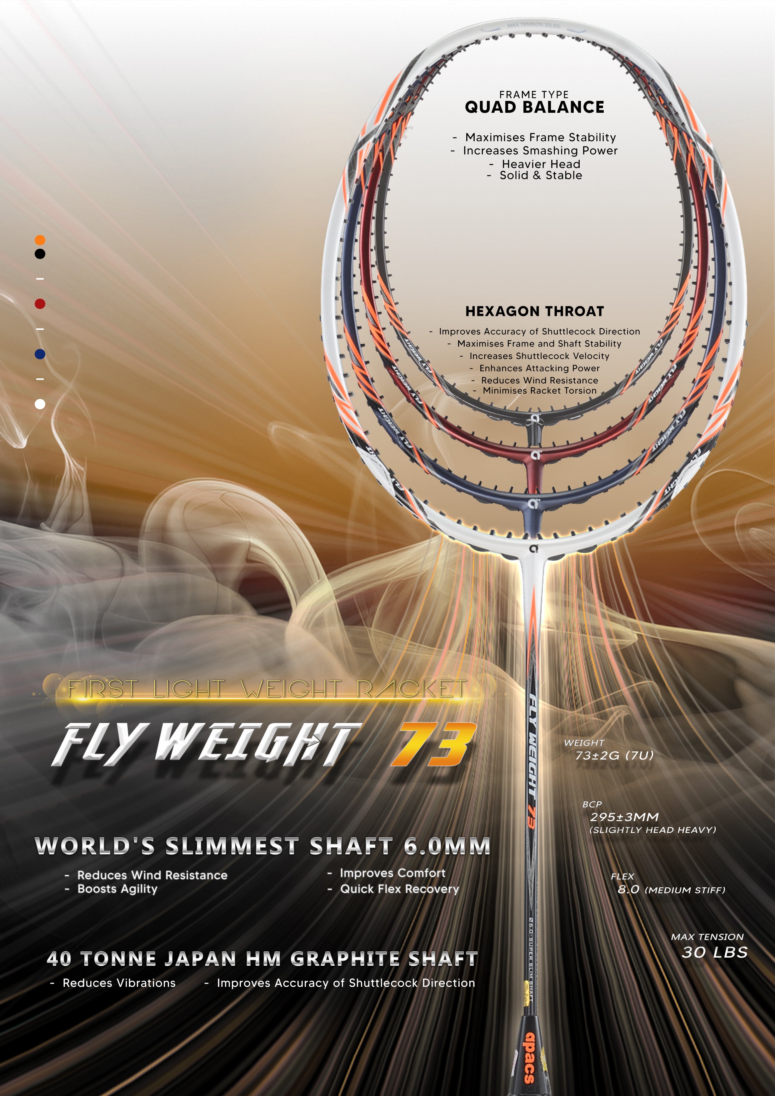 Apacs Racket7u Apacs Badminton Racket Fly Weight 73 Unstrung - 7U – Badminton Trendz LLC