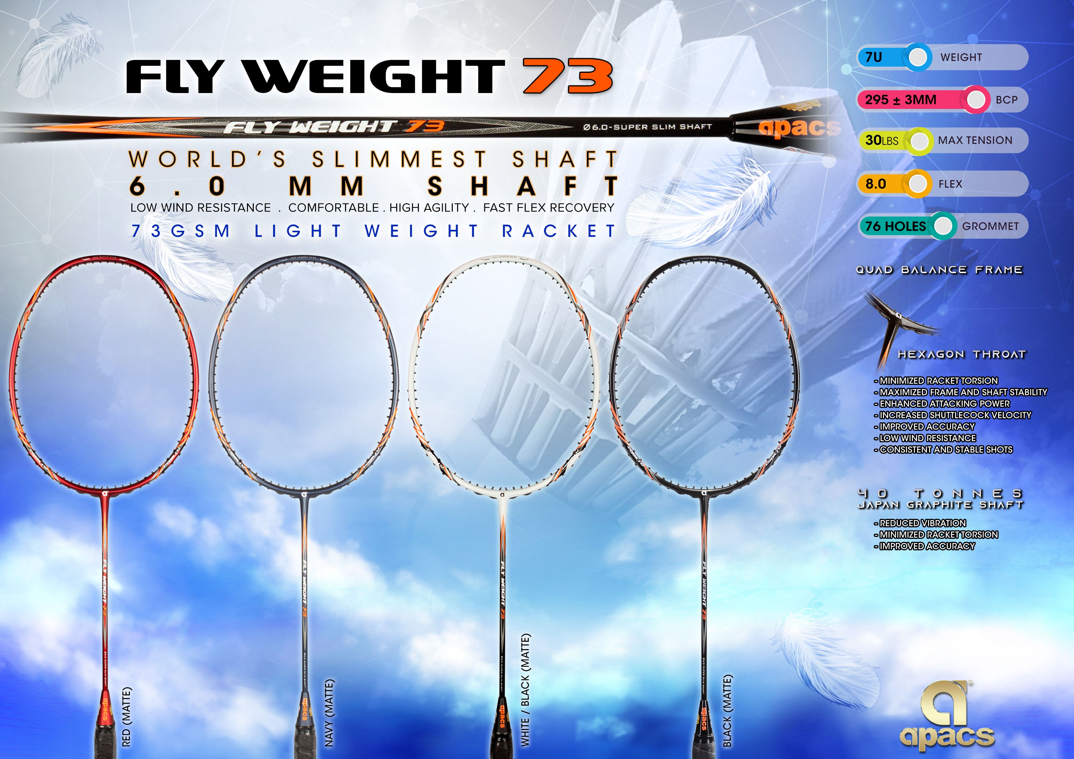 Apacs Racket7u Apacs Badminton Racket Fly Weight 73 Unstrung - 7U – Badminton Trendz LLC